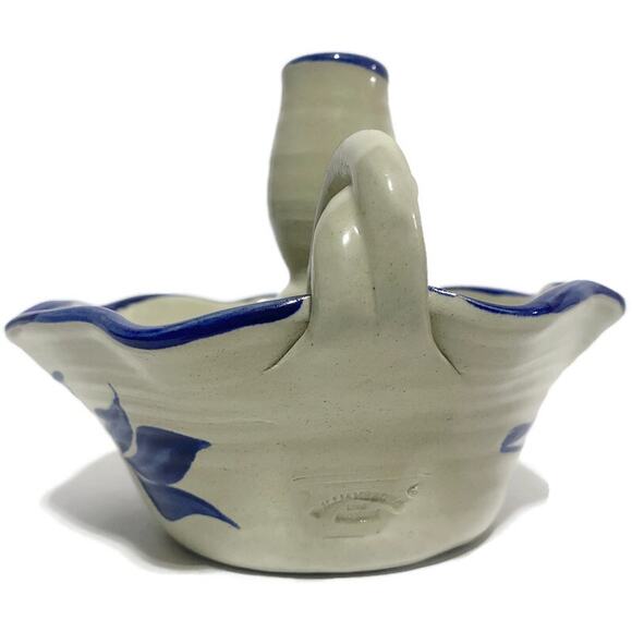 Williamsburg Pottery Finger Candle Holder Blue and Beige 5" Tall - Picture 6 of 12